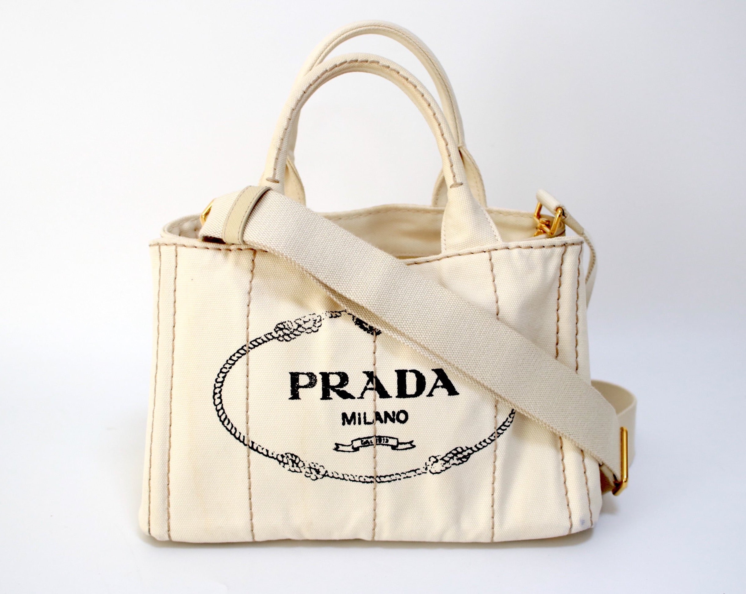 Prada Canapa Shoulder Bag White Used (7190)