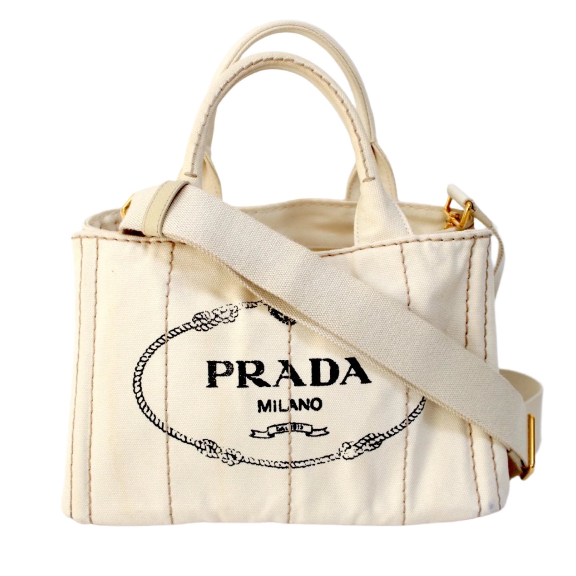 Prada Canapa Shoulder Bag White Used