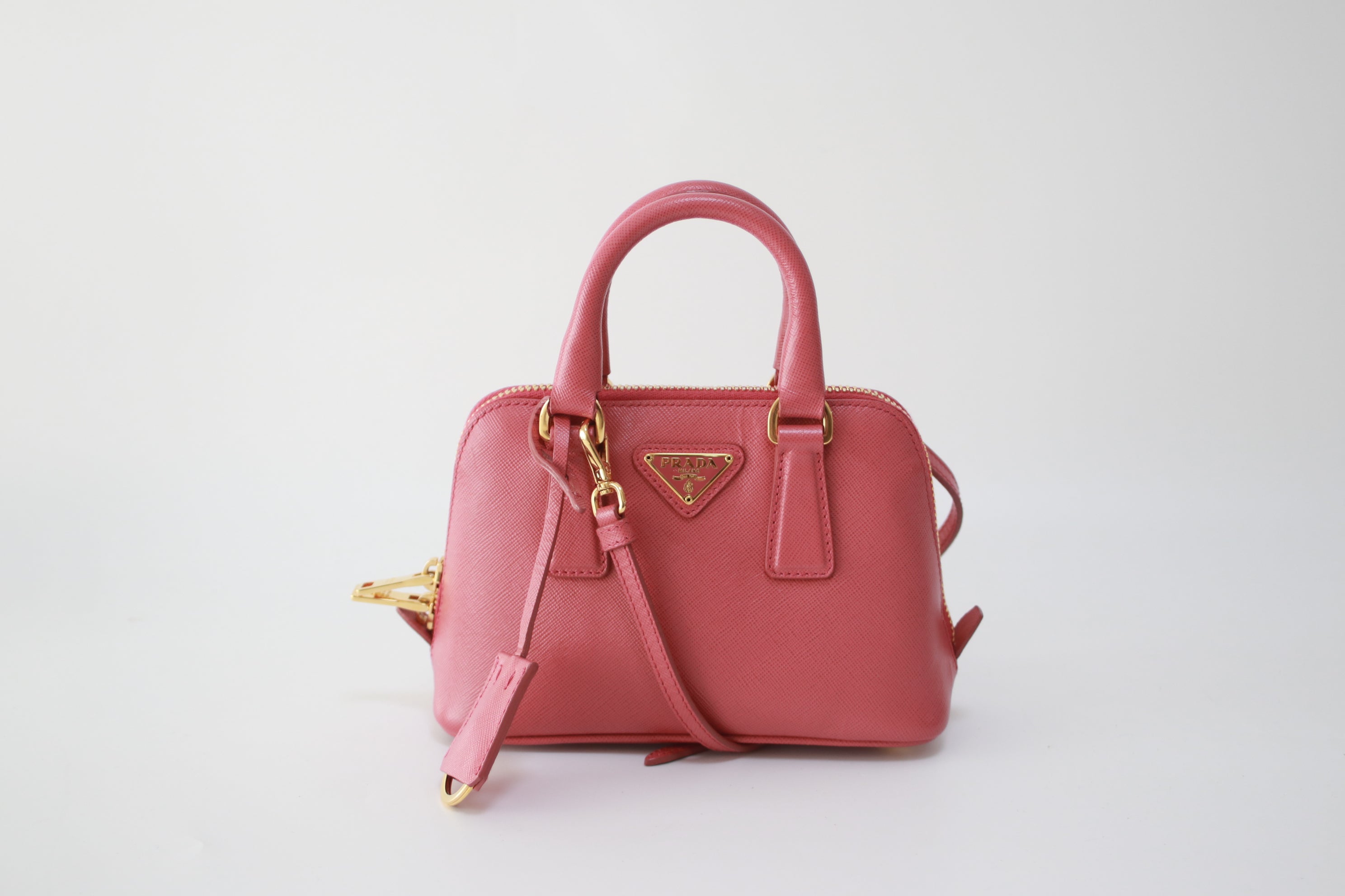 Prada Saffiano Mini Two Way Shoulder Bag Pink Used (7308)