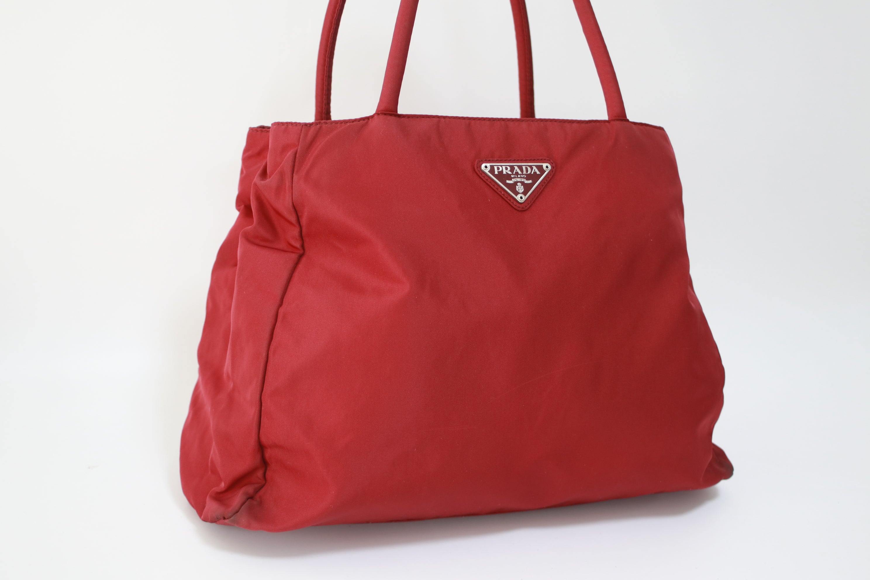 Prada Nylon Handbag Red Used (7057)