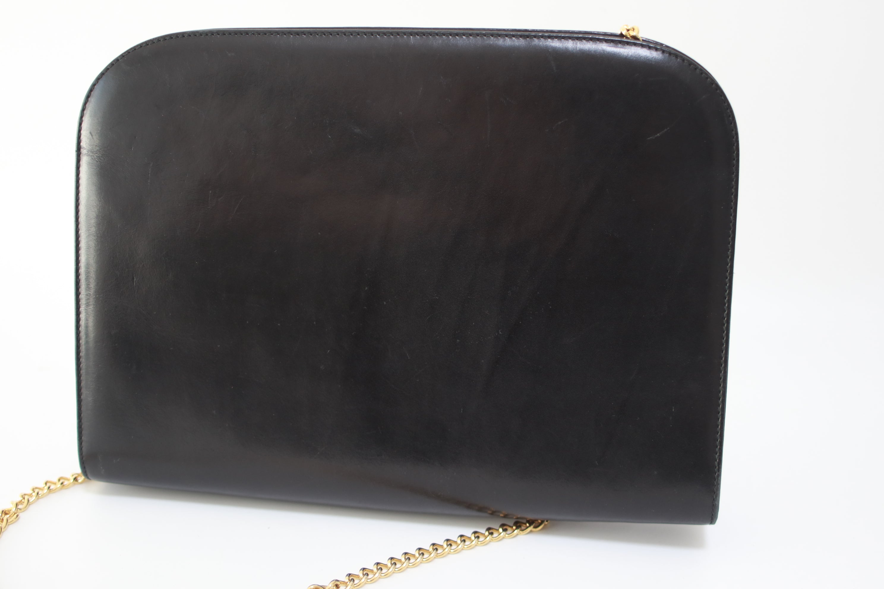 Ferragamo Chain Shoulder Bag Black Used (6918)