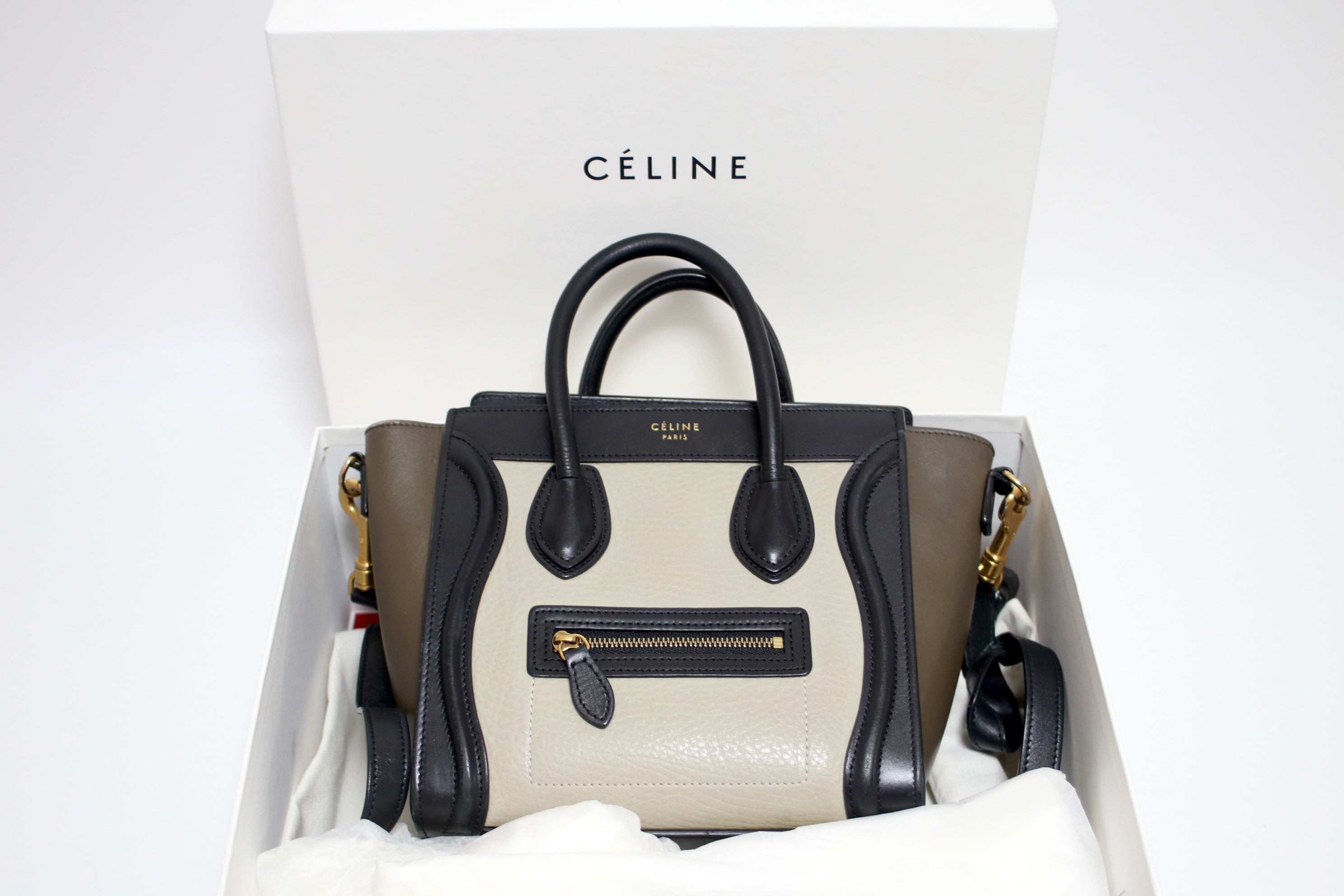 Celine Luggage Nano Tricolor Two Way Bag Used (8373)