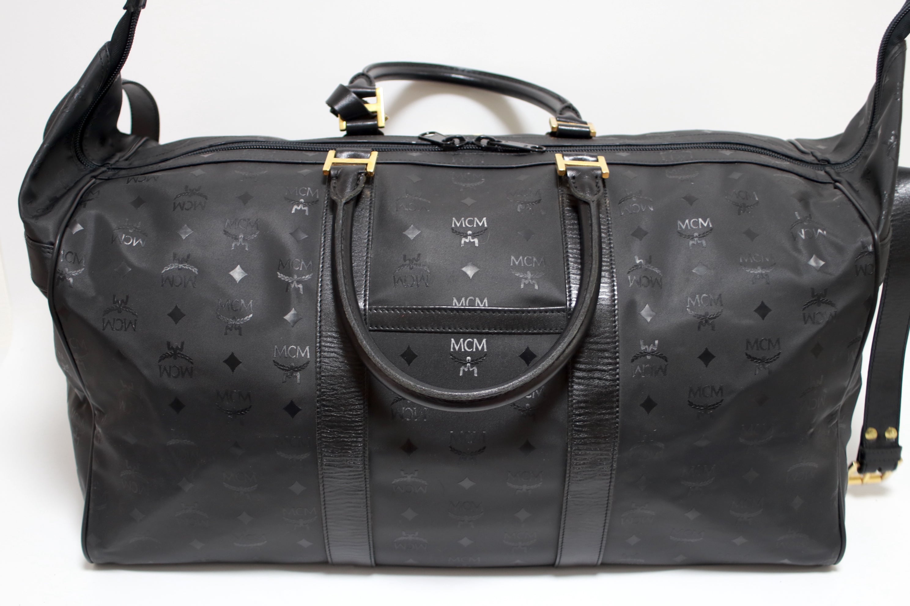 MCM Visetos Duffle Travel Bag Black Used (7402)