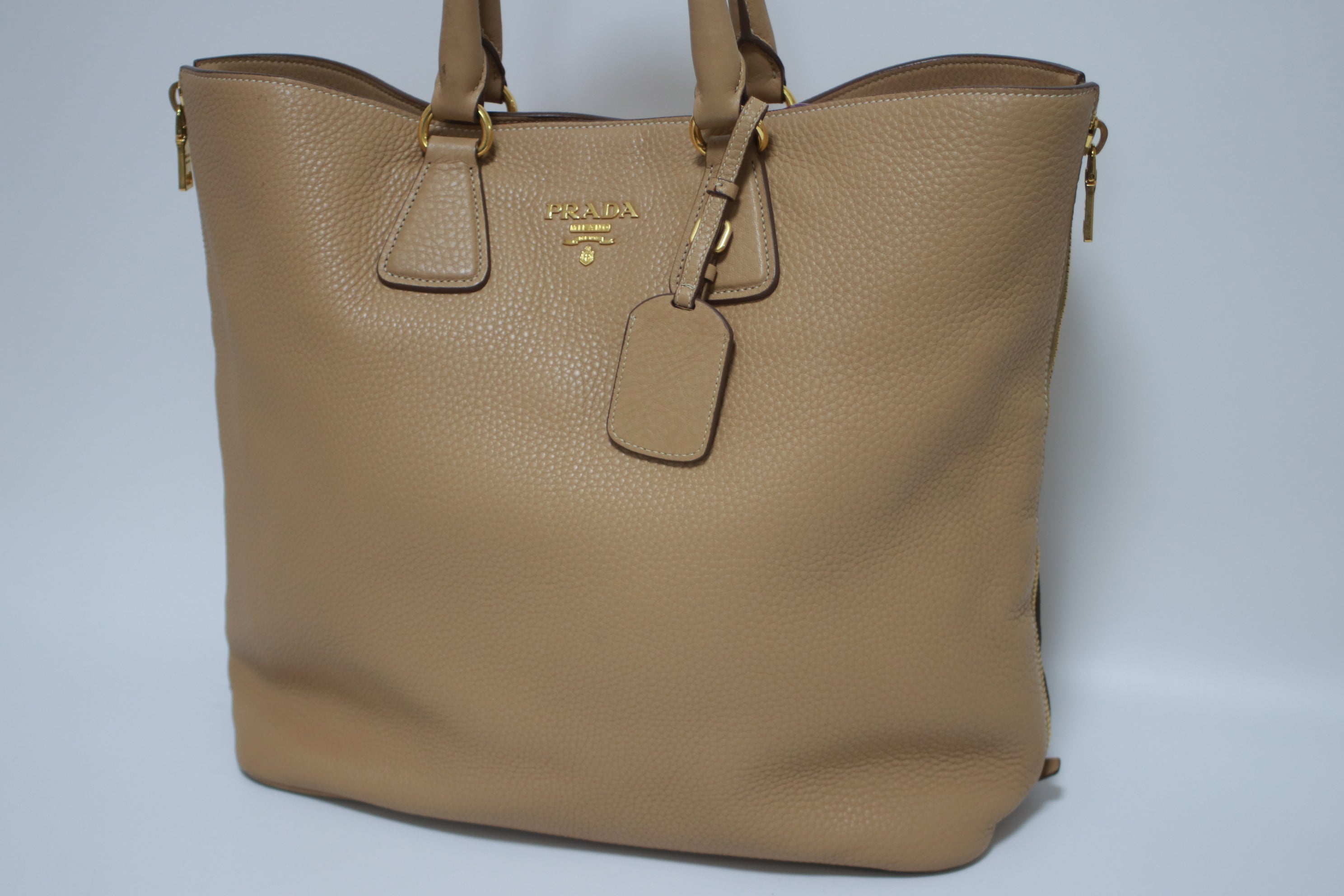 Prada Daino Leather Tote Bag Beige (no strap) Used (7415)