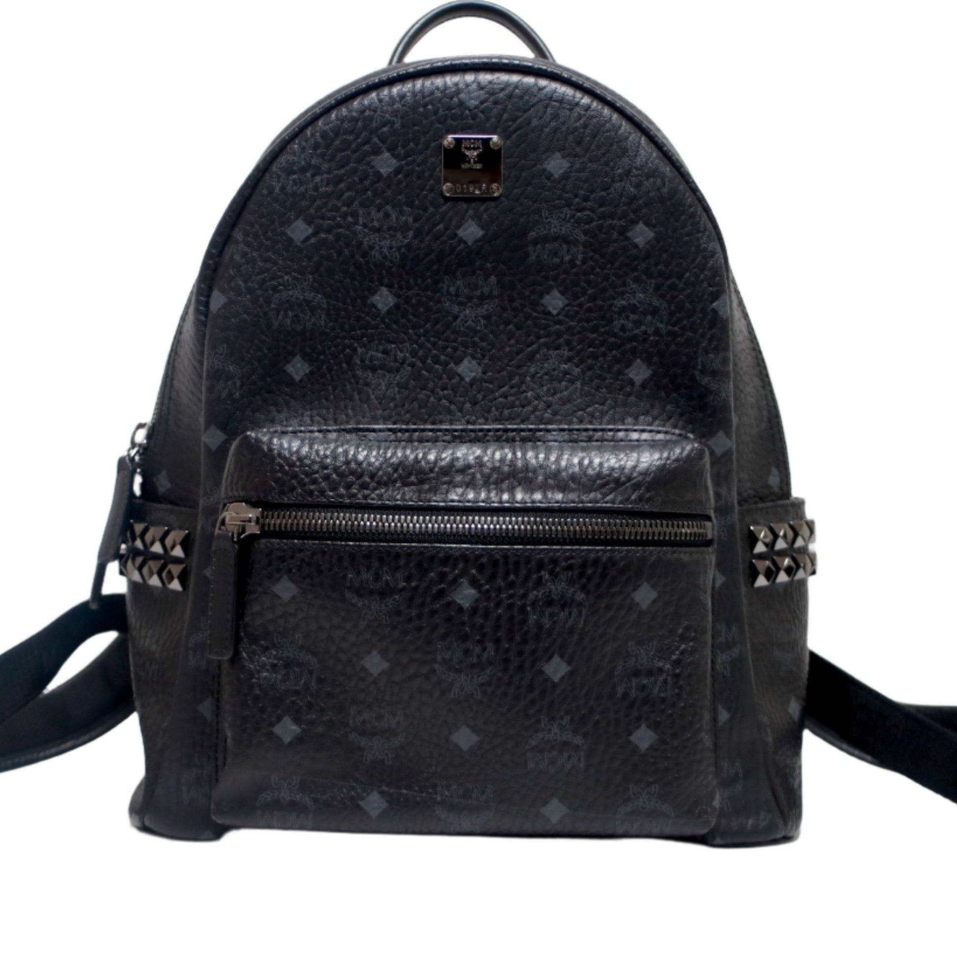 MCM Backpack Side Studs Visetos Black Used