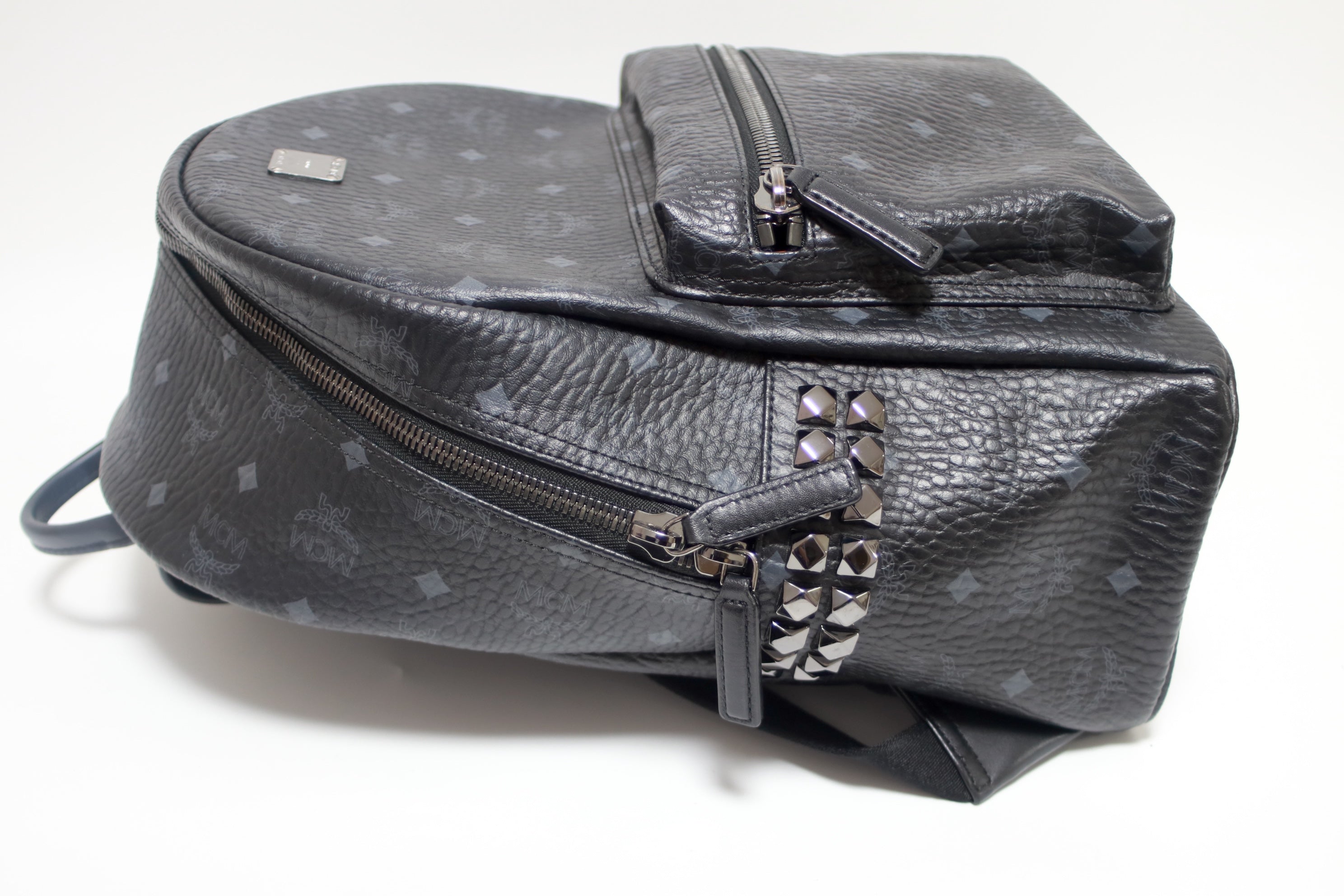 MCM Backpack Side Studs Visetos Black Used