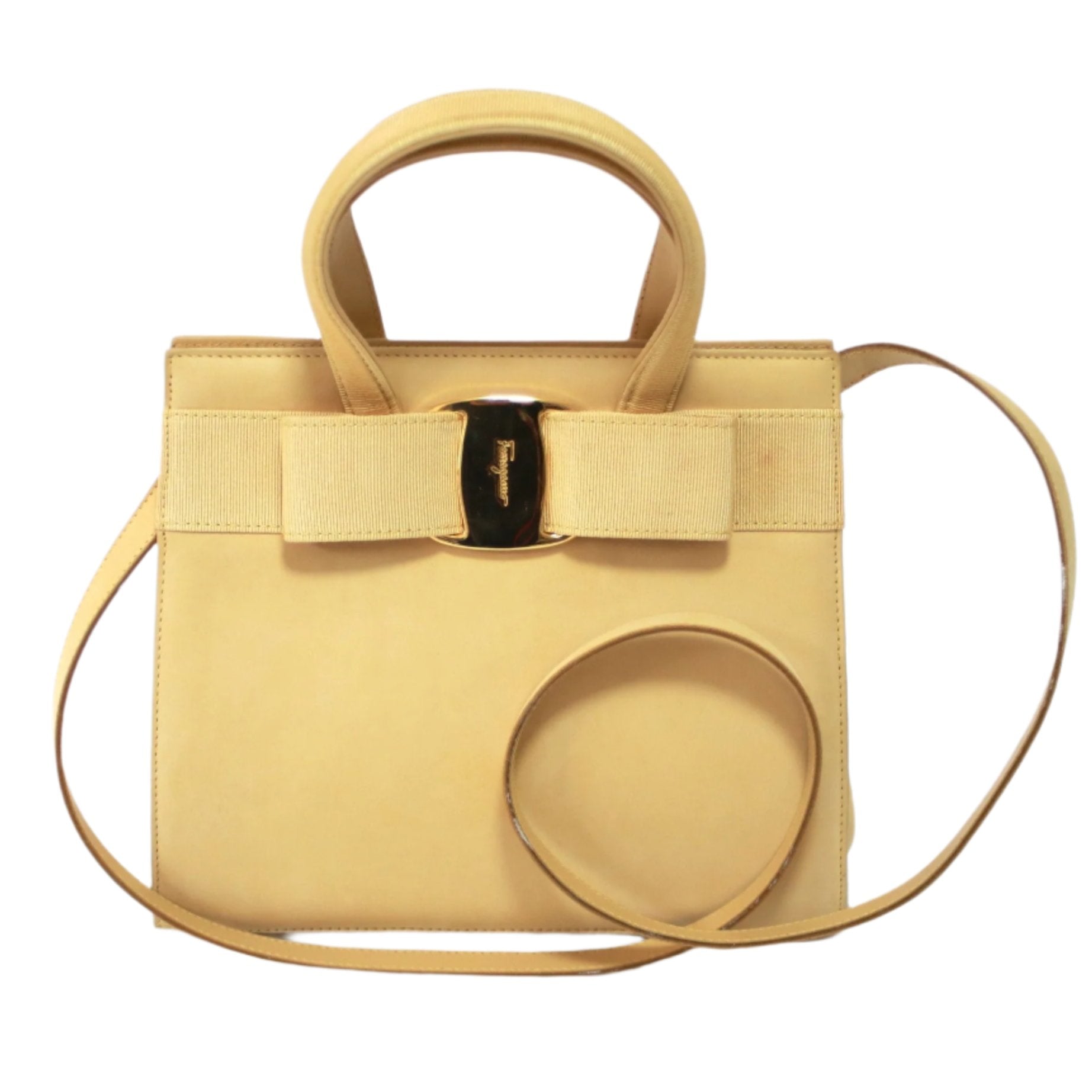 Salvatore Ferragamo Two Way Yellow Beige Handbag Used