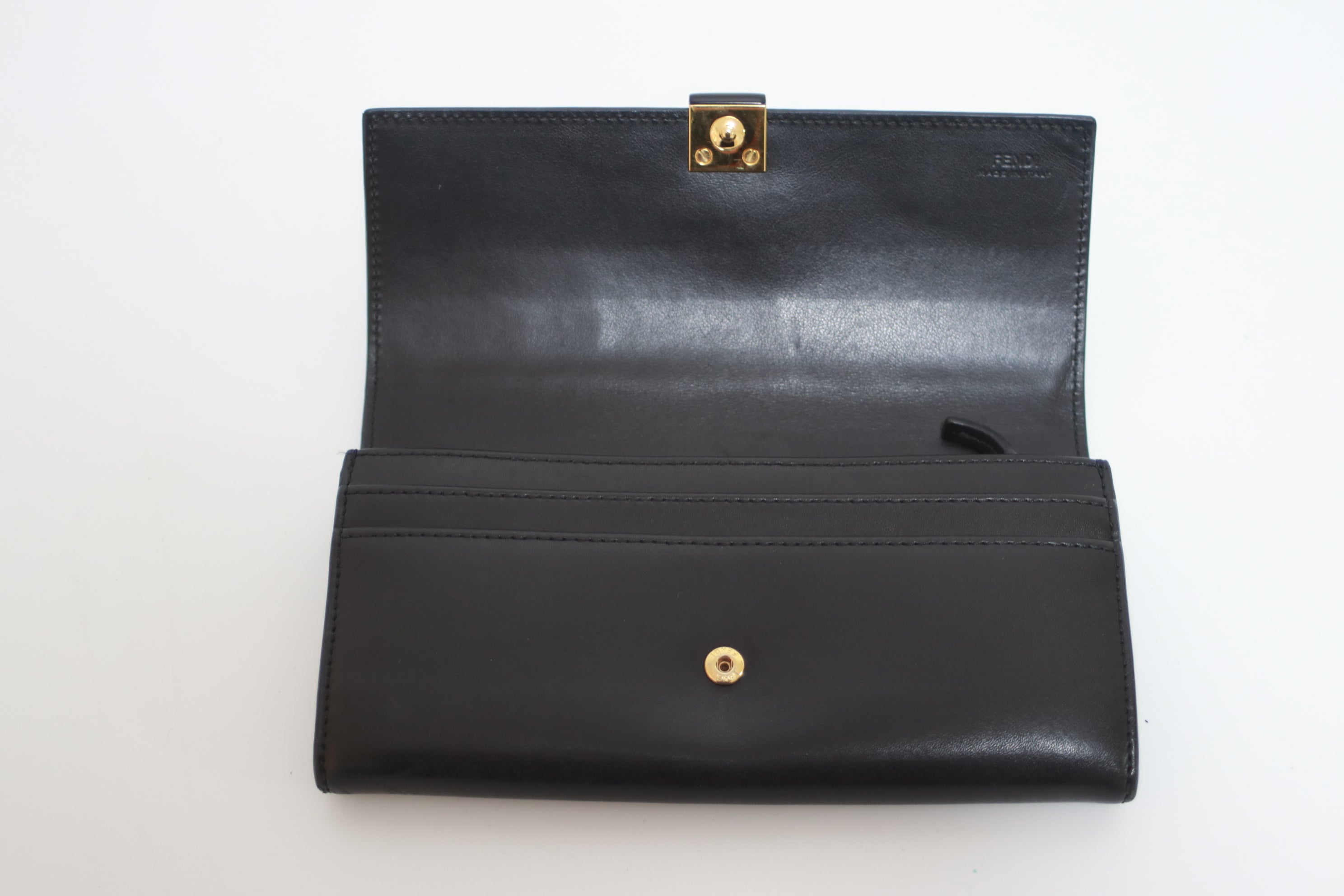 Fendi Long Leather Wallet Black Used (7708)