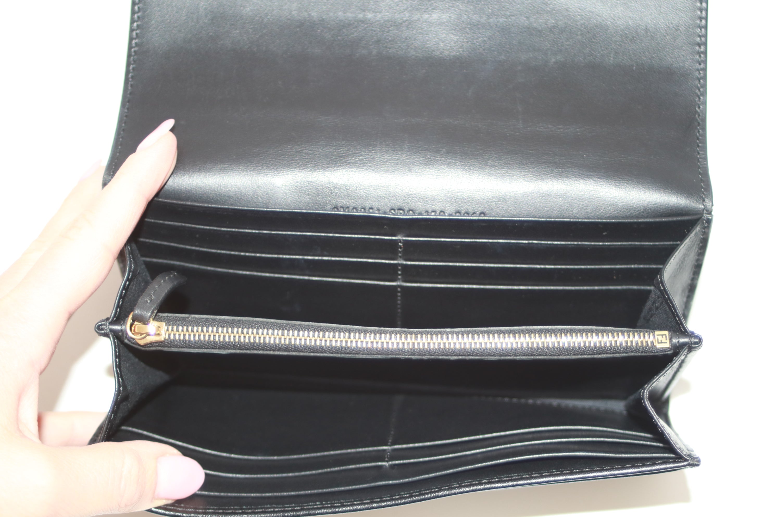 Fendi Long Leather Wallet Black Used (7708)