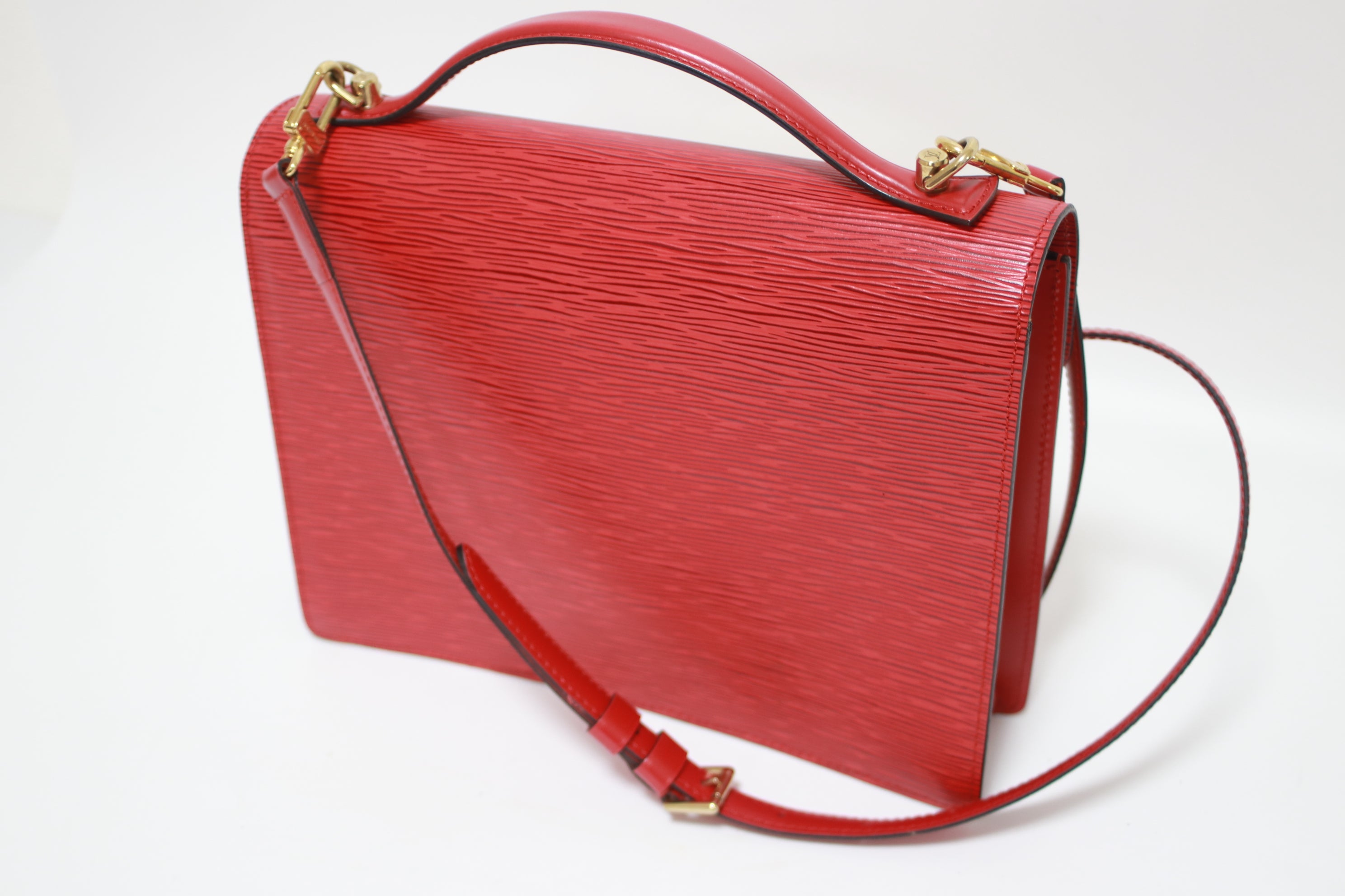 Louis Vuitton Monceau 28 Epi Red Two Way Handbag Used (7693)