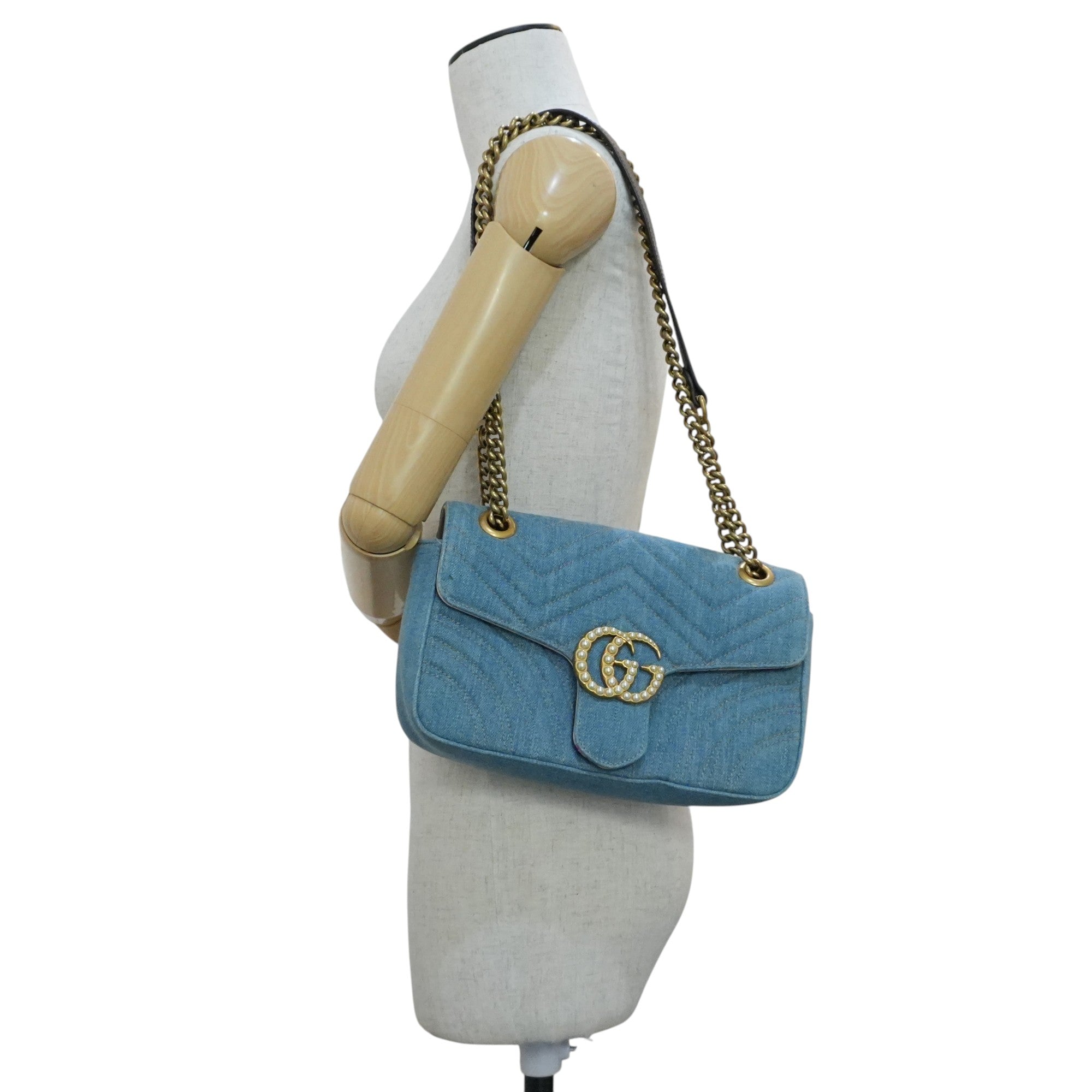 Pre-owned Gucci Marmont Shoulder Bag Denim