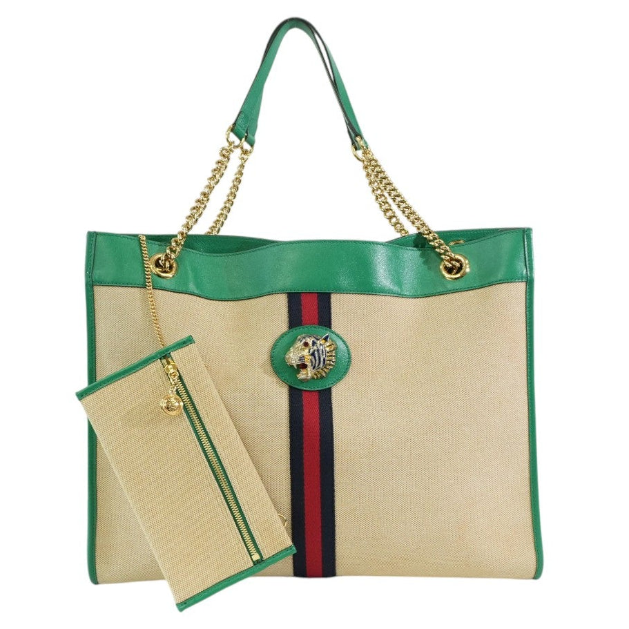 Pre-owned Gucci Rajah Tote Bag Ivory and Green