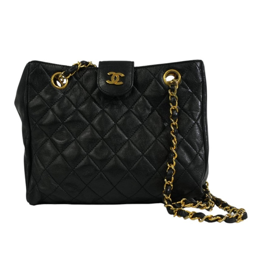 Pre-owned Chanel Lambskin Skin Chain Shoulder Bag Black