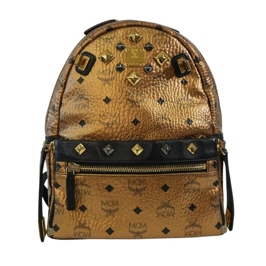 Pre-owned MCM Metallic Backpack with Detachable Pouch Gold