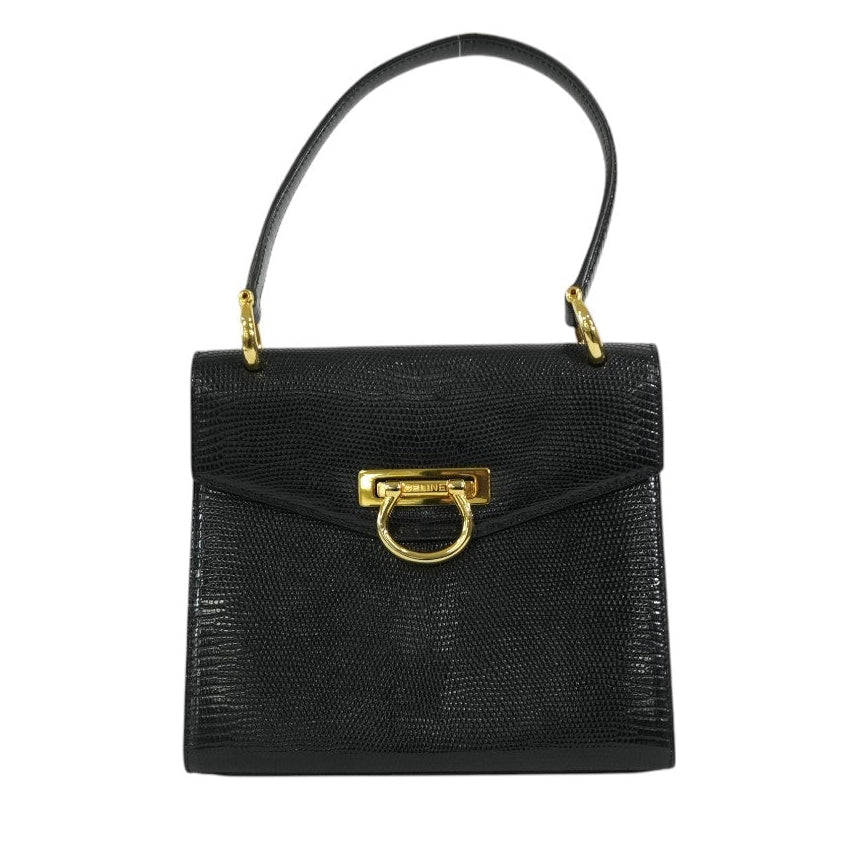 Pre-owned Celine Lizard Leather Box Pattern Shoulder Bag Black