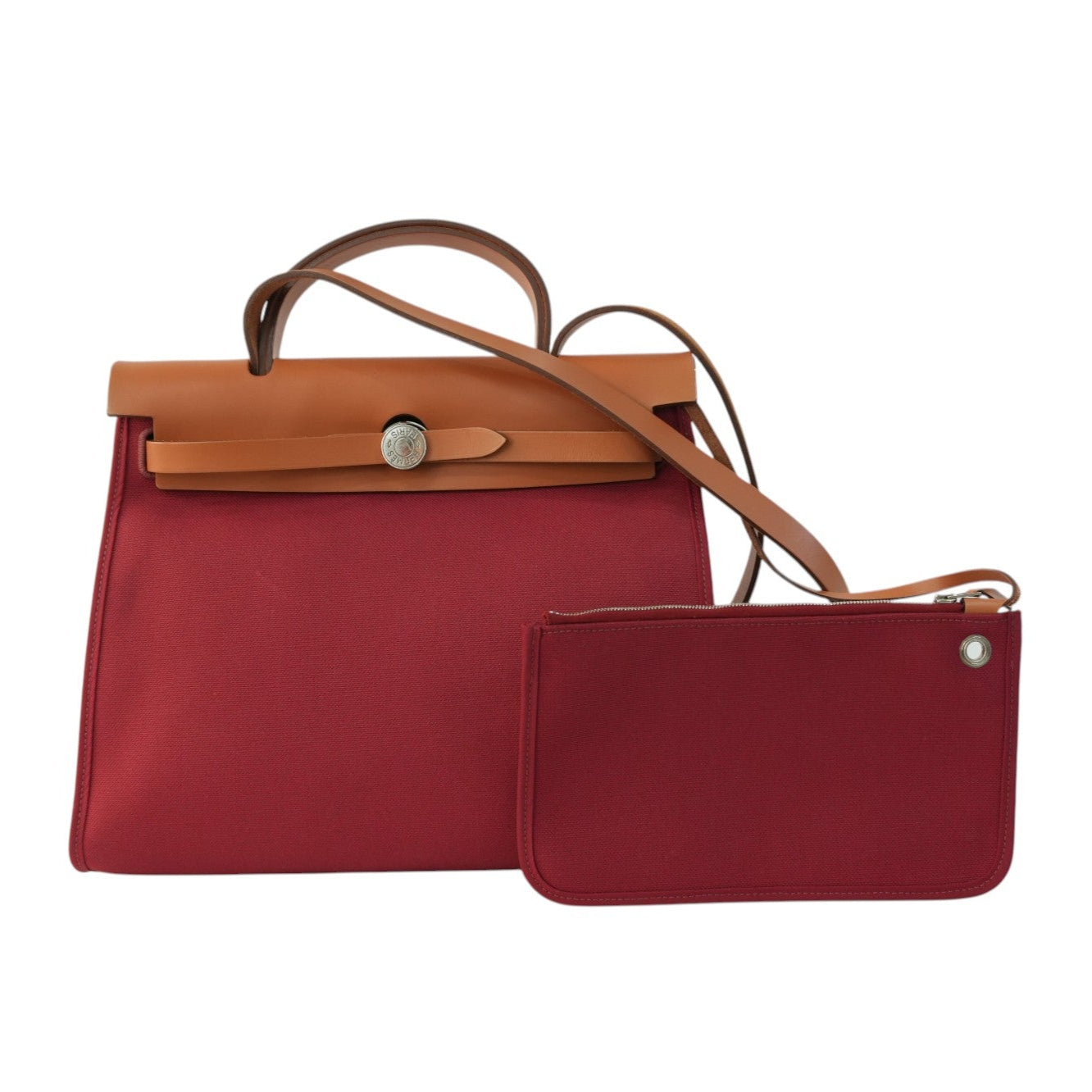 Hermes Canvas Herzip Tote Bag Red Orange Used