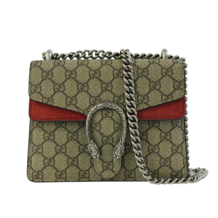 Gucci PVC Canvas Dionysus Double Flap Chain Shoulder Bag Brown and Red Used