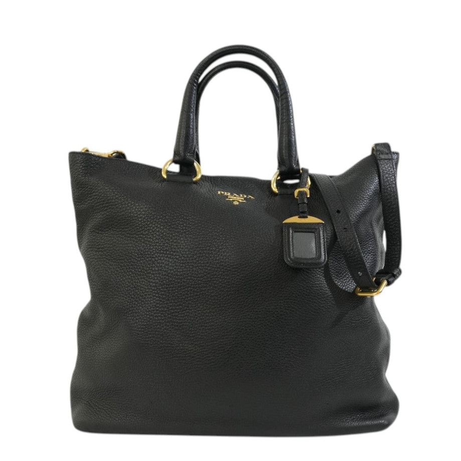 Pre-owned Prada Leather Two Way Shoulder Tote Bag Black Used