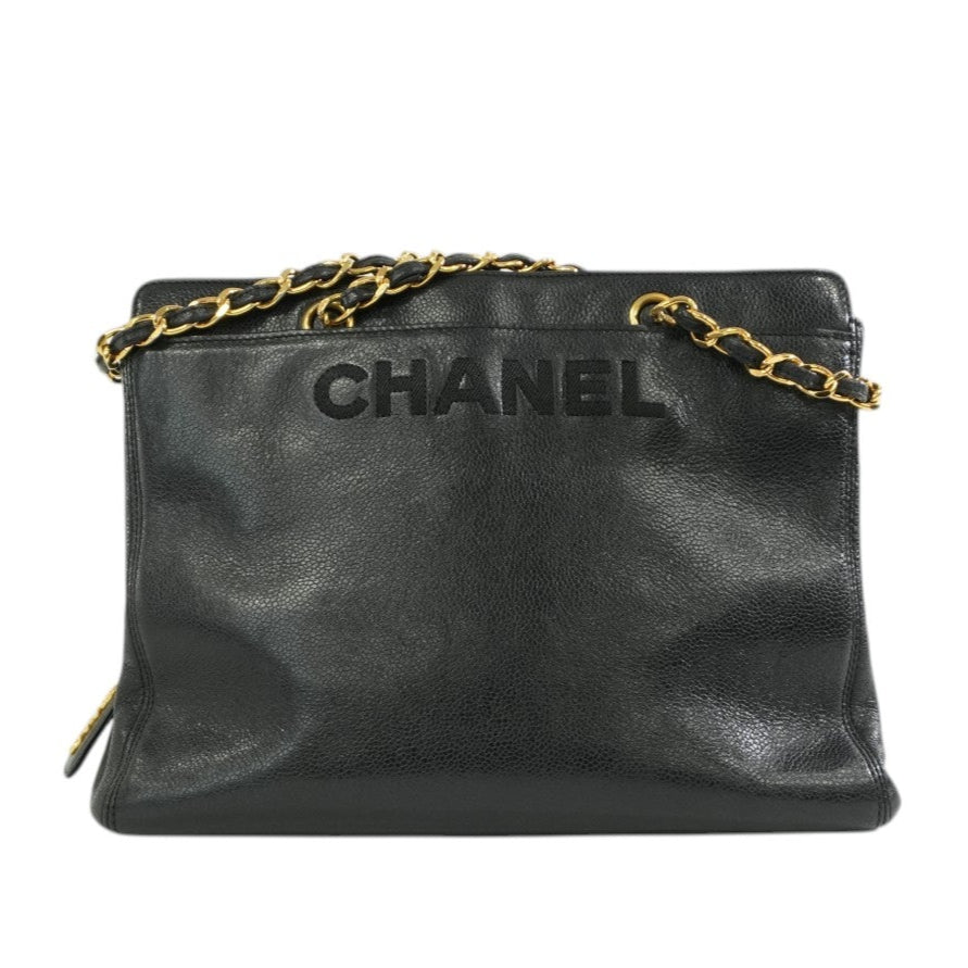 Chanel Caviar Skin Leather Chain Shoulder Bag Black Used