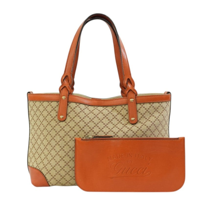 Gucci Fabric Canvas Diamond Tote Bag with Pouch Orange Used