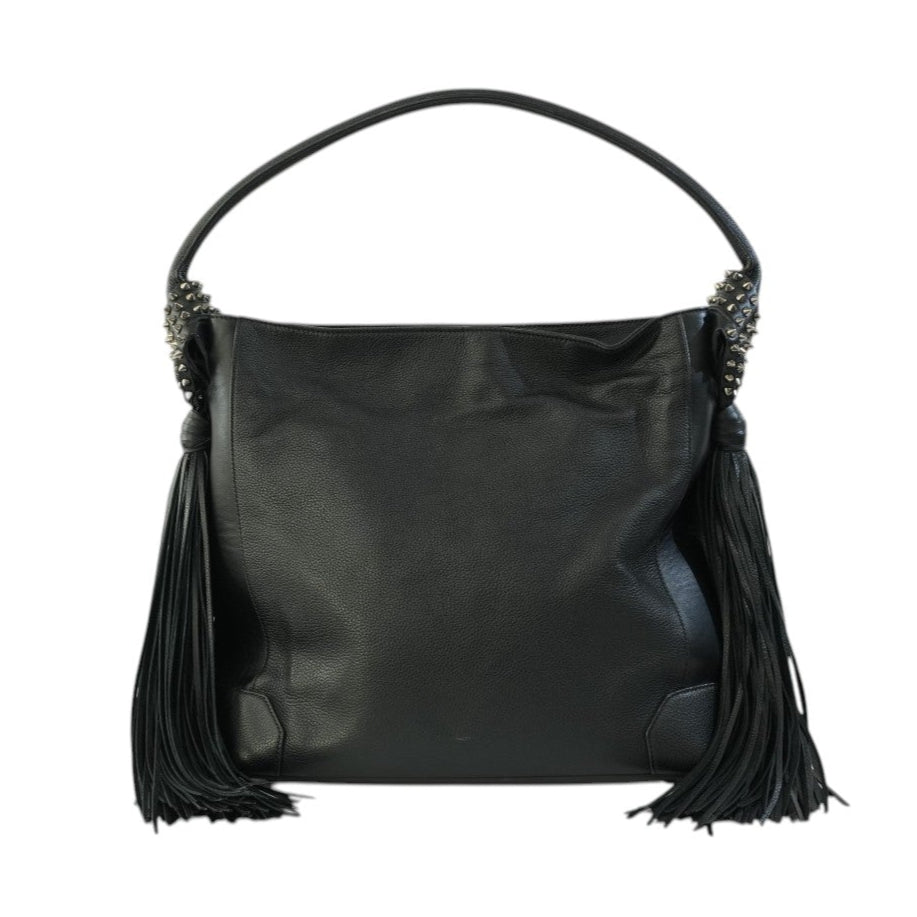 Christian Louboutin Leather Tassel Hobo Shoulder Bag Black Used