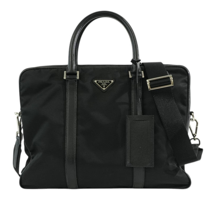 Pre-owned Prada Nylon Two Way Laptop Shoulder Bag Black Used