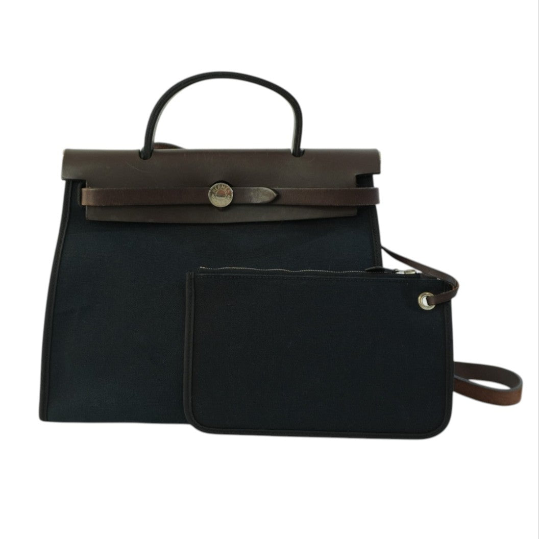 Hermes Canvas Herzip Tote Bag Black Used