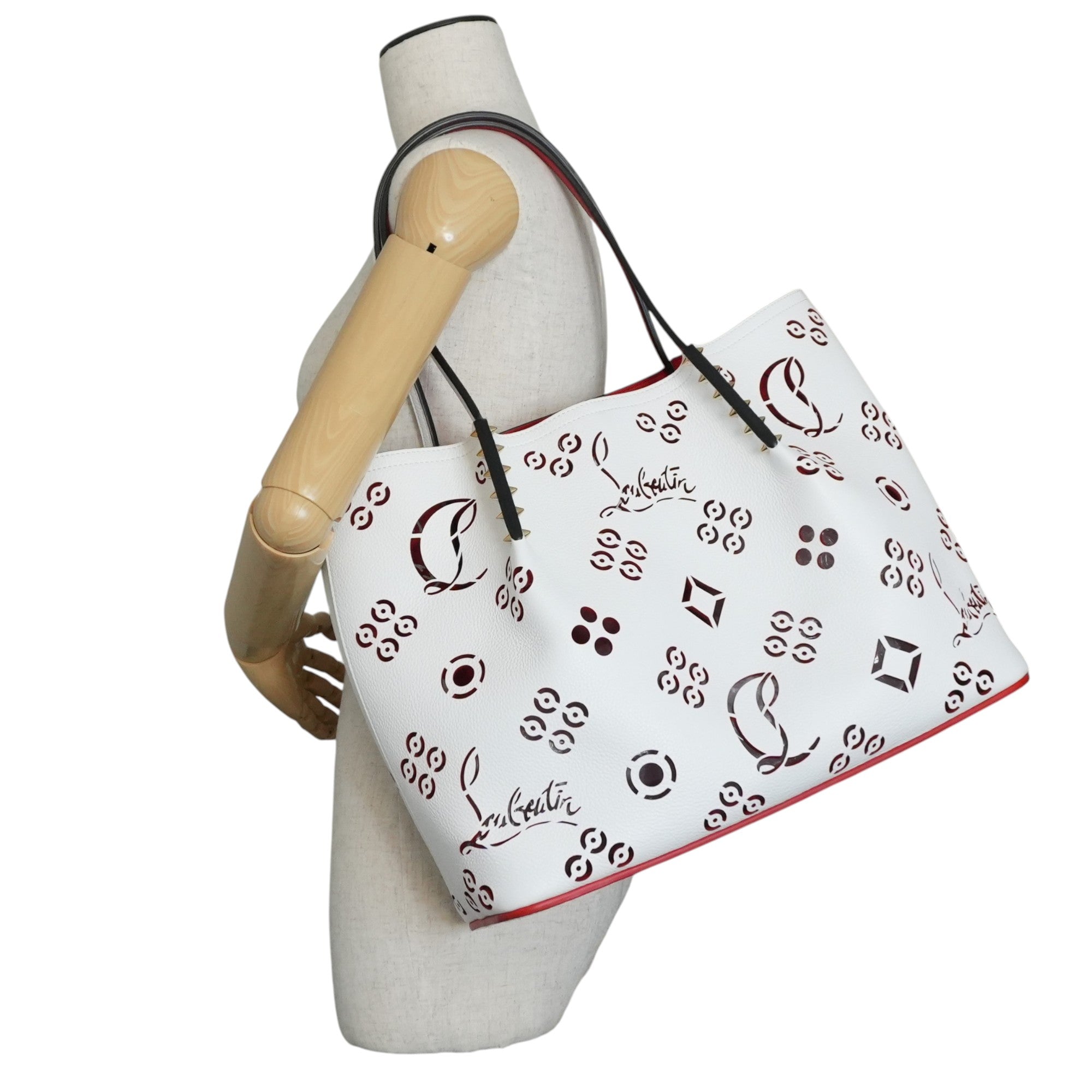 Pre-owned Christian Louboutin Leather Perforated Tote Bag White Used