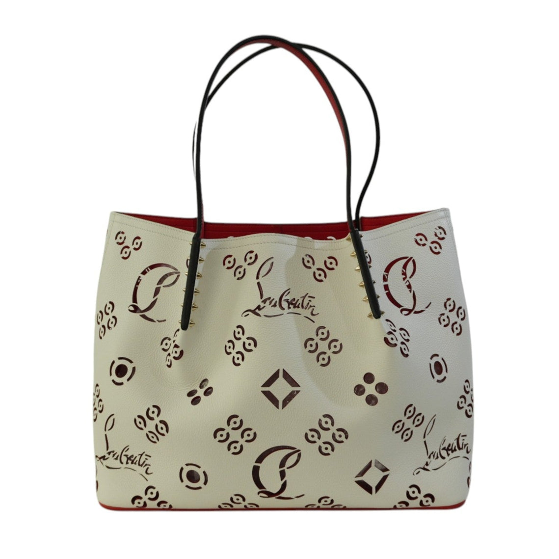 Pre-owned Christian Louboutin Leather Perforated Tote Bag White Used