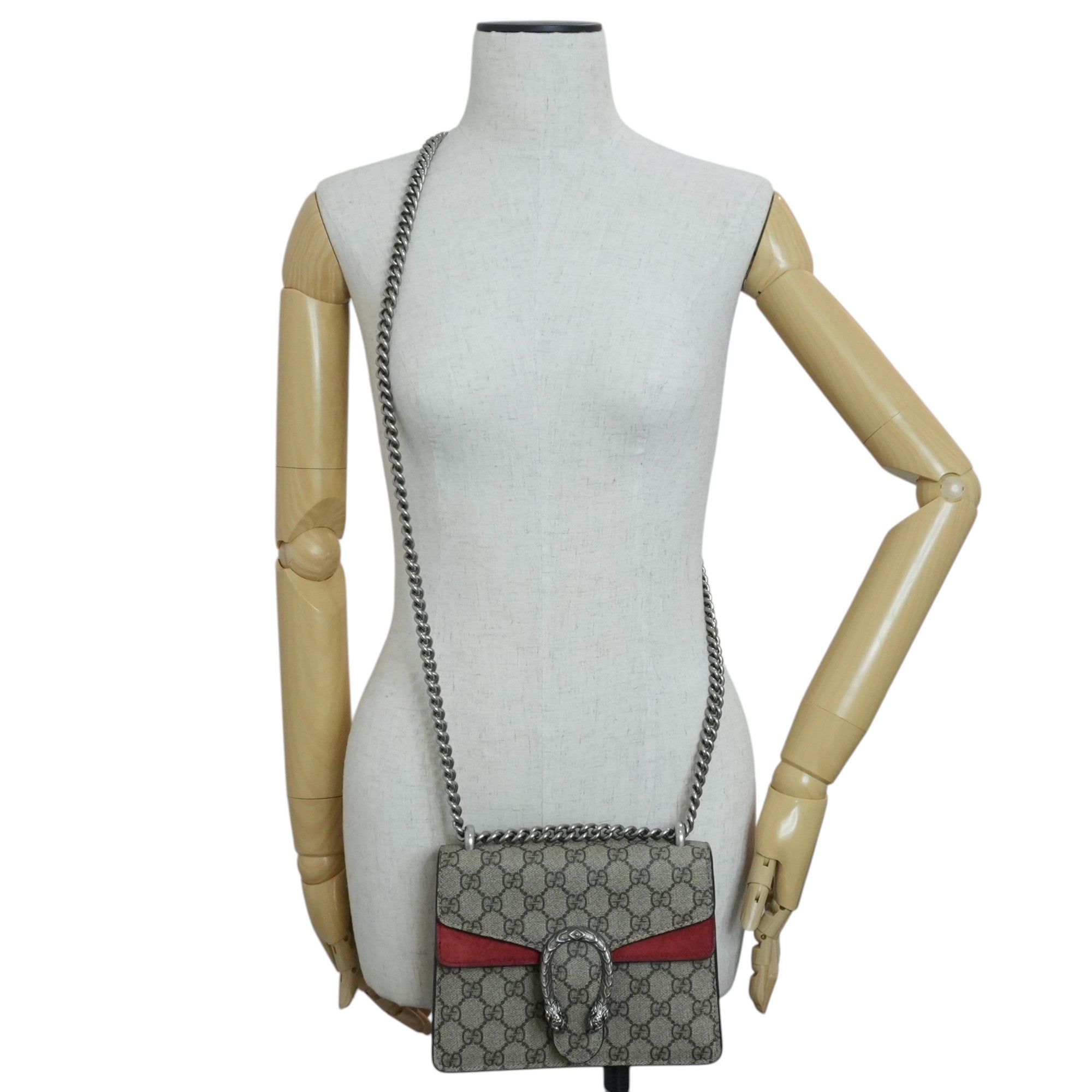 Gucci PVC Canvas Dionysus Double Flap Chain Shoulder Bag Brown and Red Used