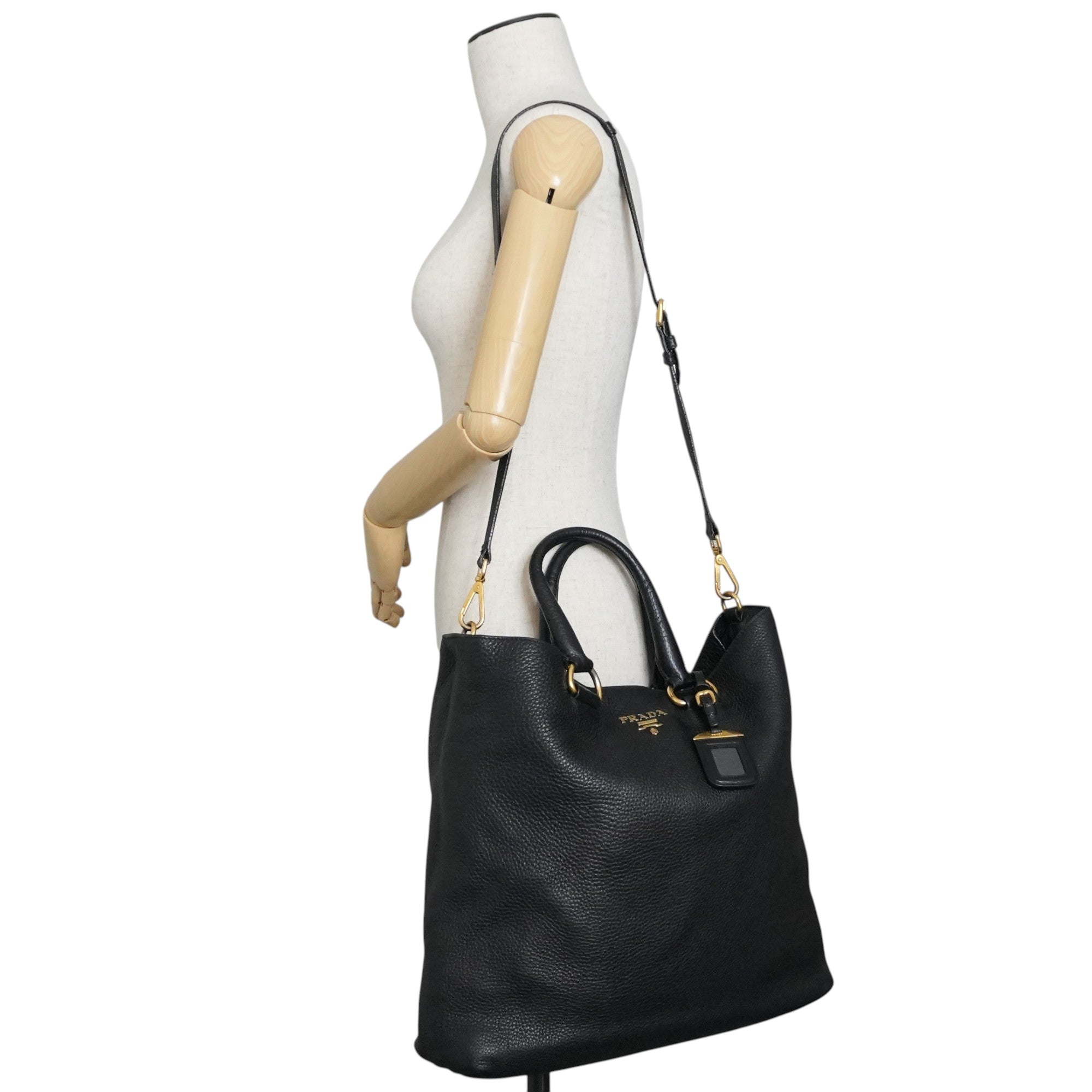 Pre-owned Prada Leather Two Way Shoulder Tote Bag Black Used