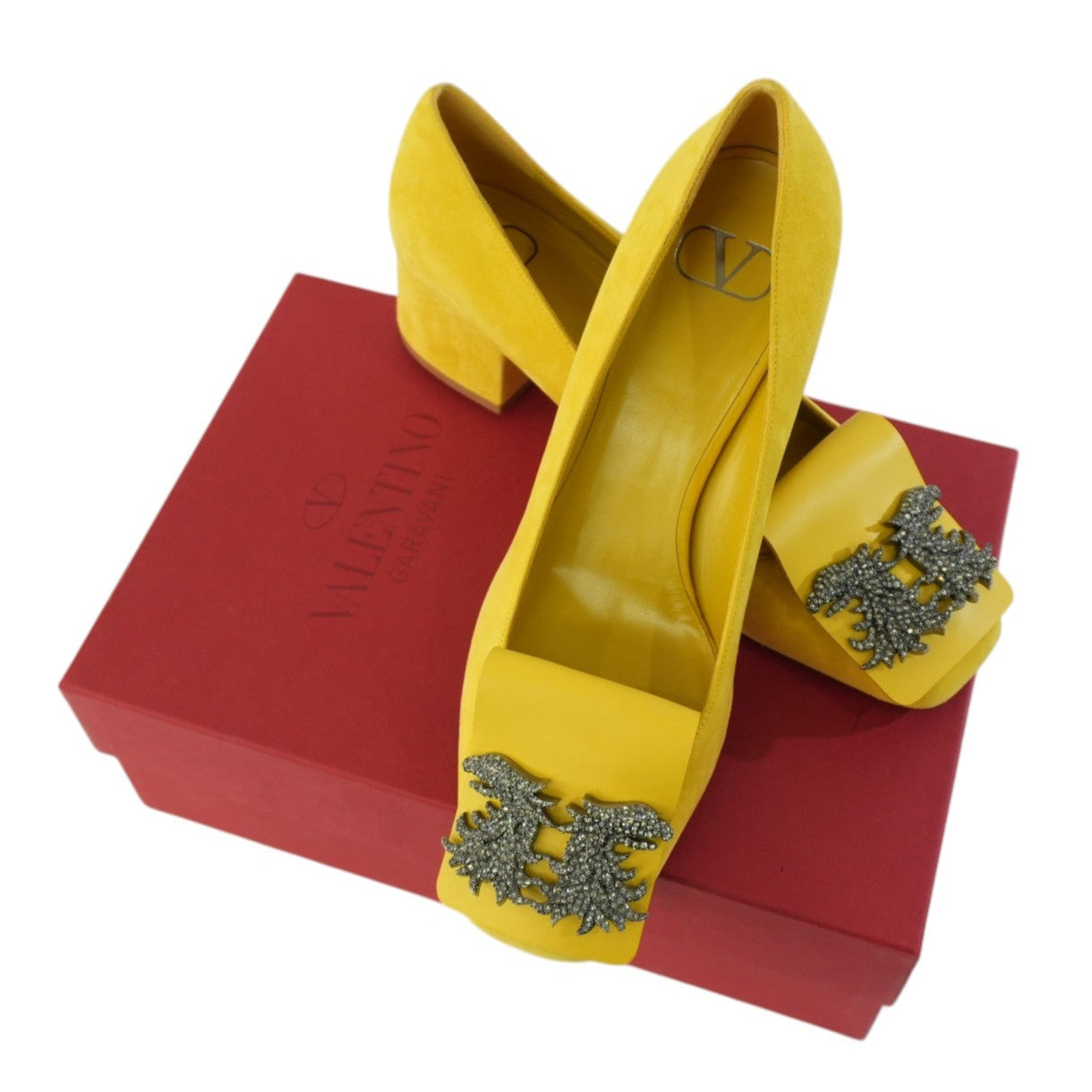 Pre-owned Valentino Suede Heeled Shoes Size 11 Yellow Used