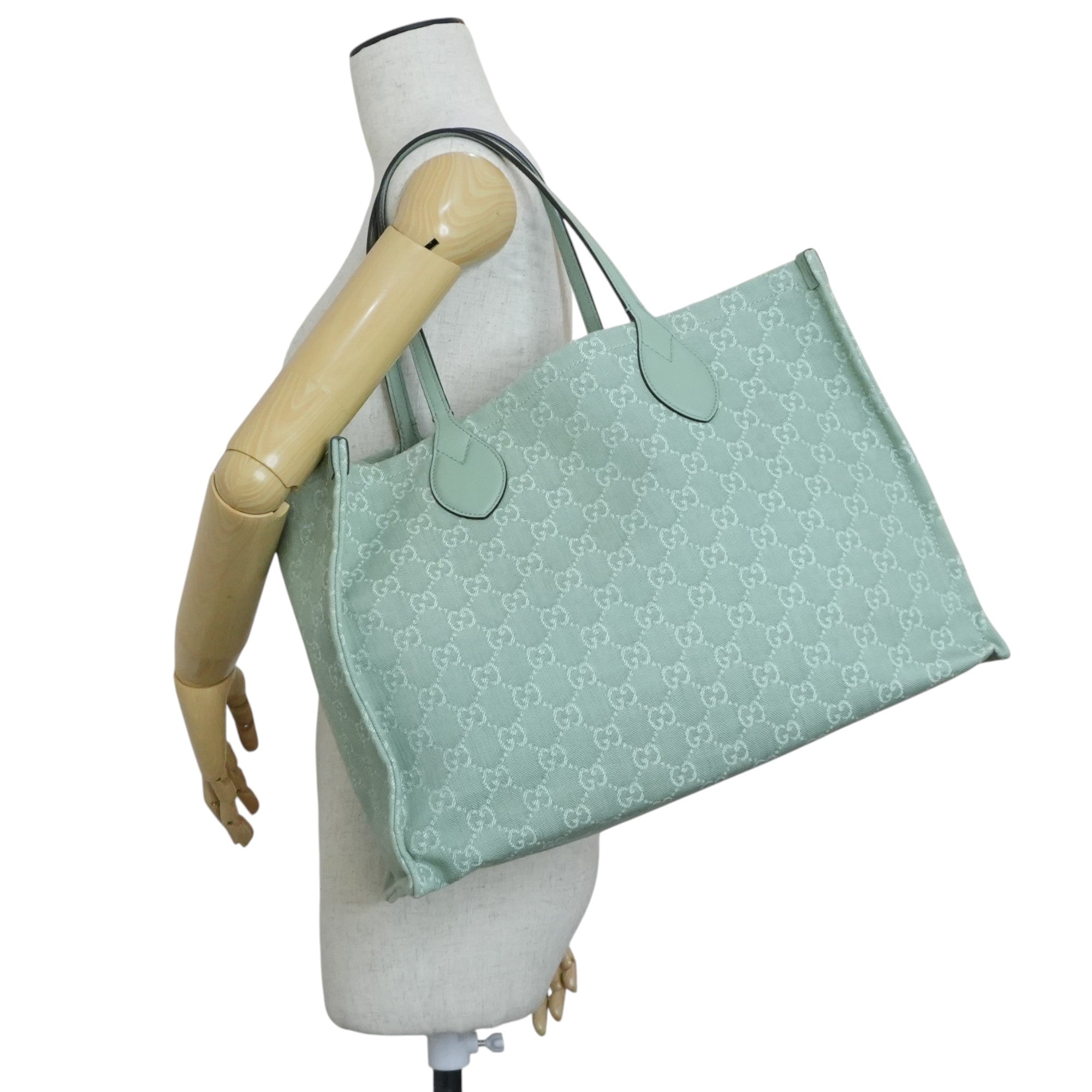 Pre-owned Gucci Large Ophidia GG Tote Bag Green Used