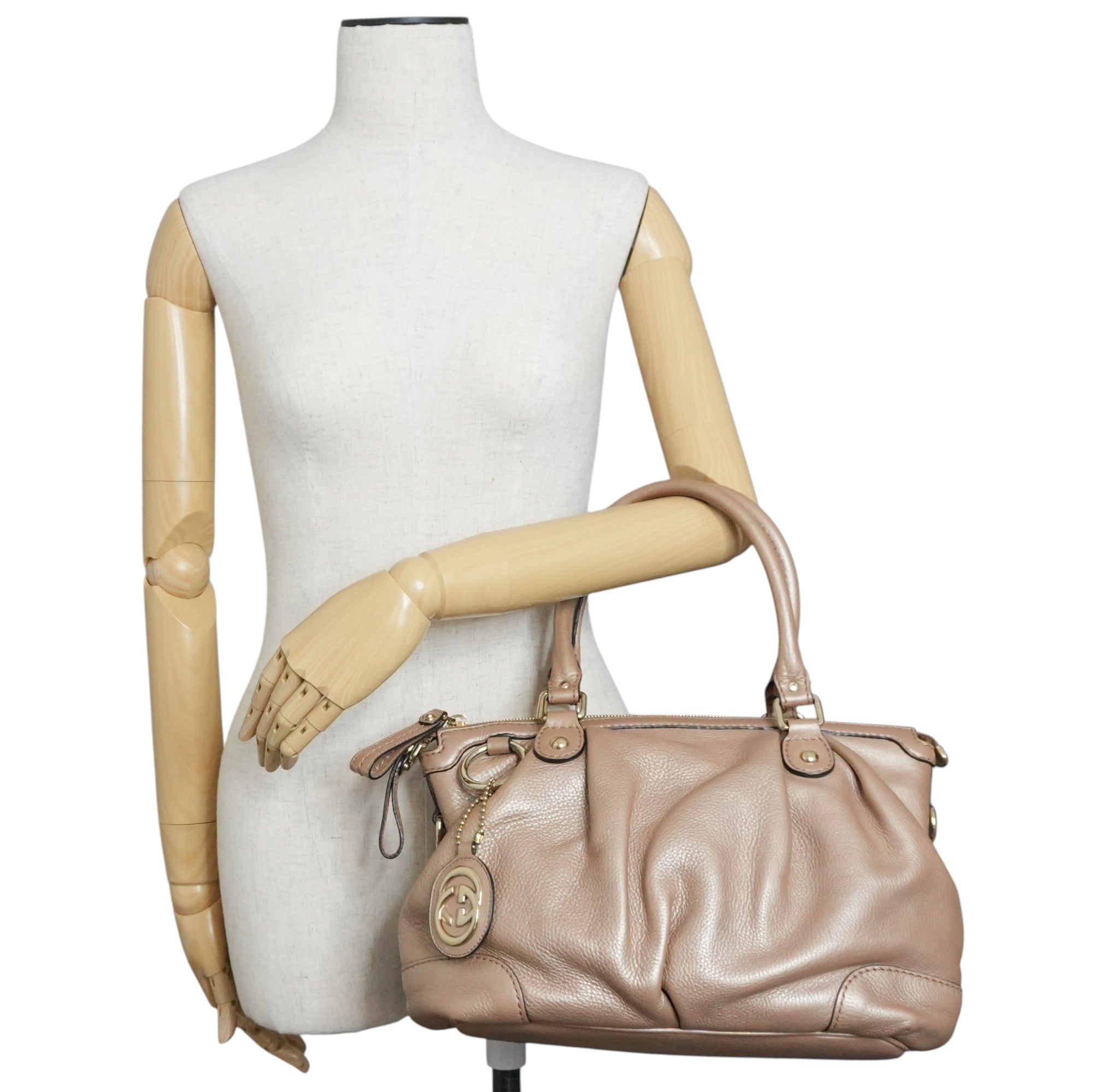 Pre-owned Gucci Leather Metallic Shoulder Bag Bronze Used