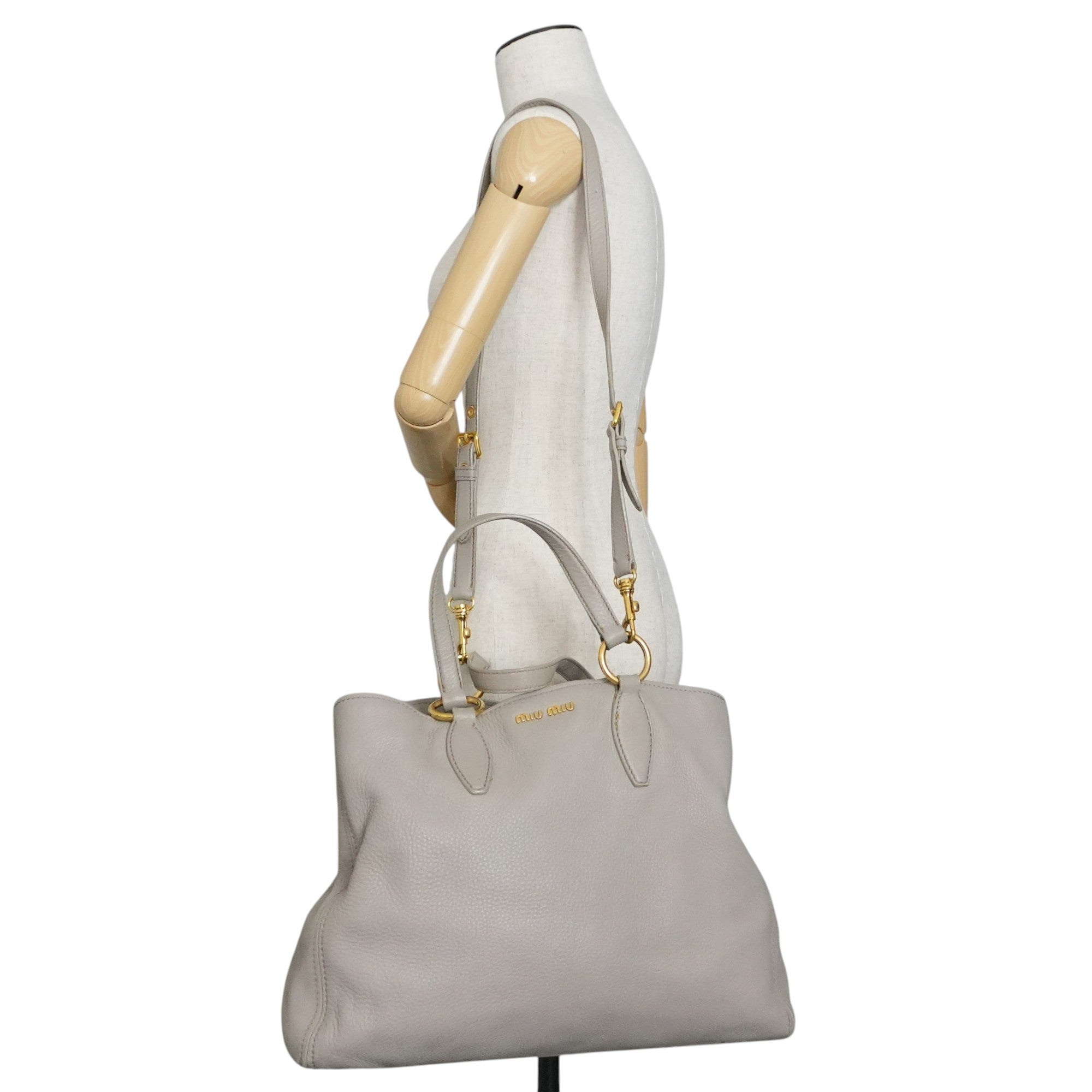 Pre-owned Miumiu Leather Two Way Tote Bag Gray Used