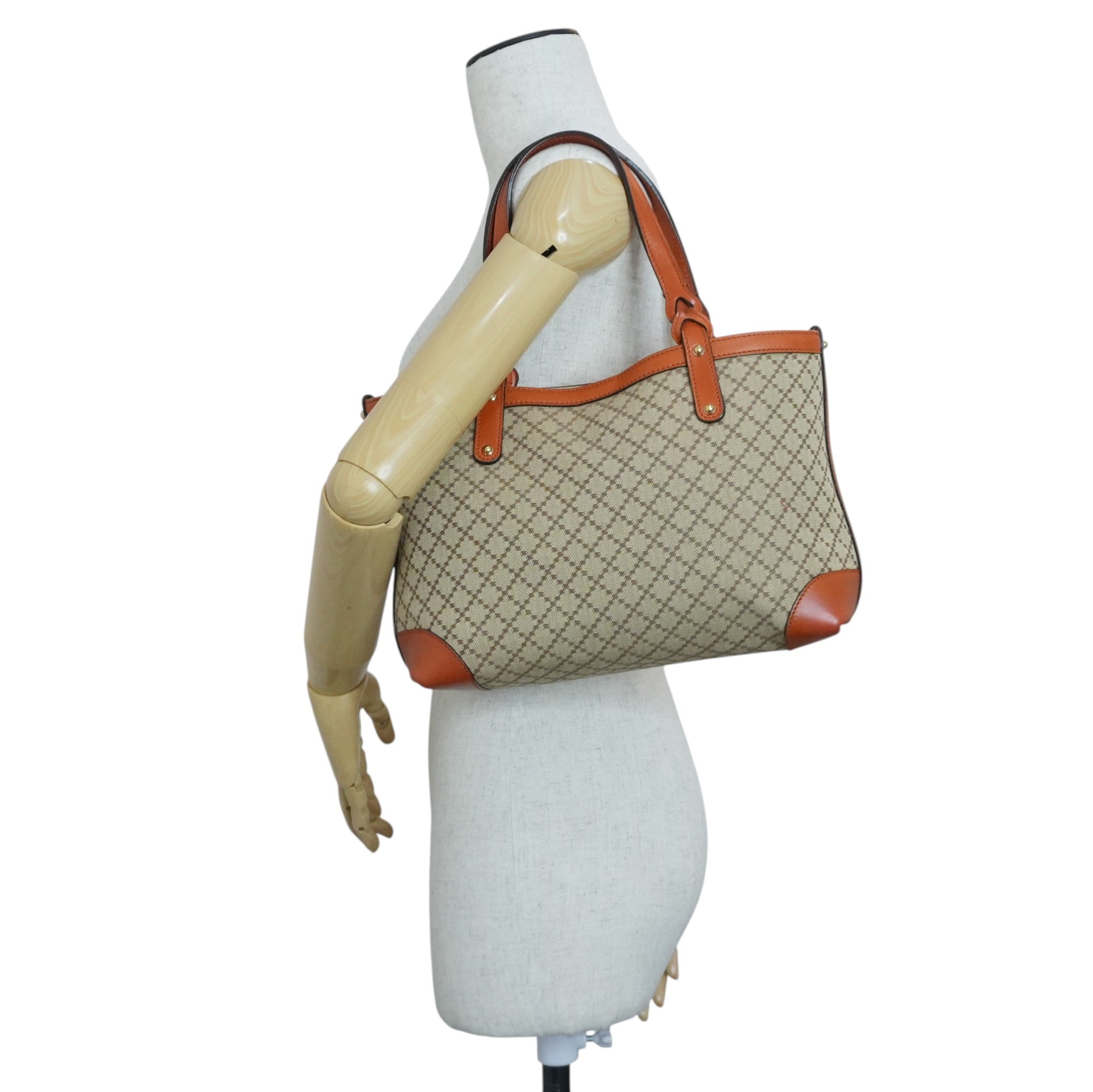 Gucci Fabric Canvas Diamond Tote Bag with Pouch Orange Used