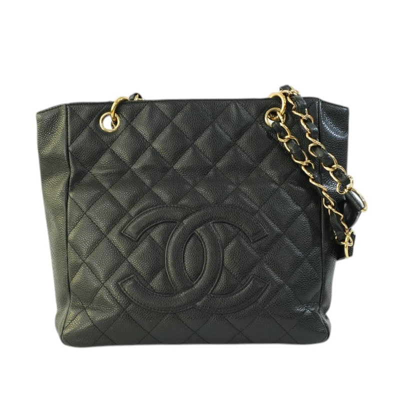 Pre-owned Chanel Caviar Skin Leather PST Chain Shoulder Bag Black Used