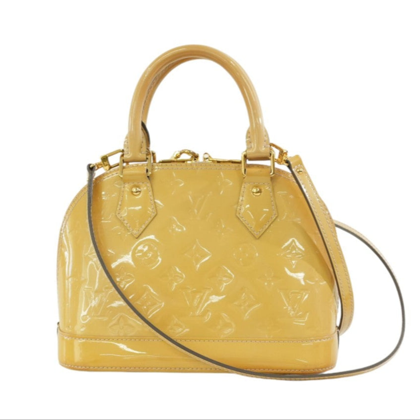 Pre-owned Louis Vuitton Vernis Leather Alma BB Yellow Without Clochette