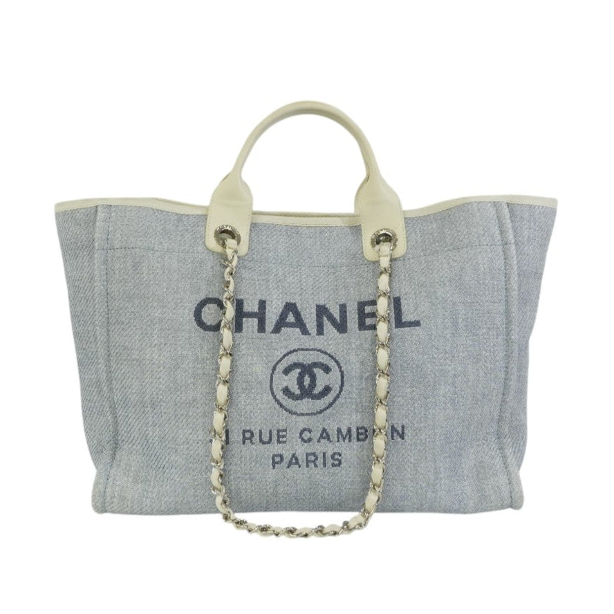 Pre-owned Chanel Raffia Deauville Tote Bag Blue and White