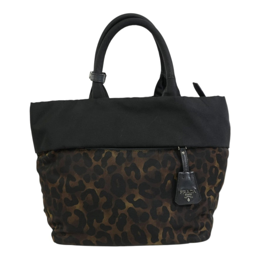 Pre-owned Prada Nylon Padded Animal Print Handbag Brown and Black