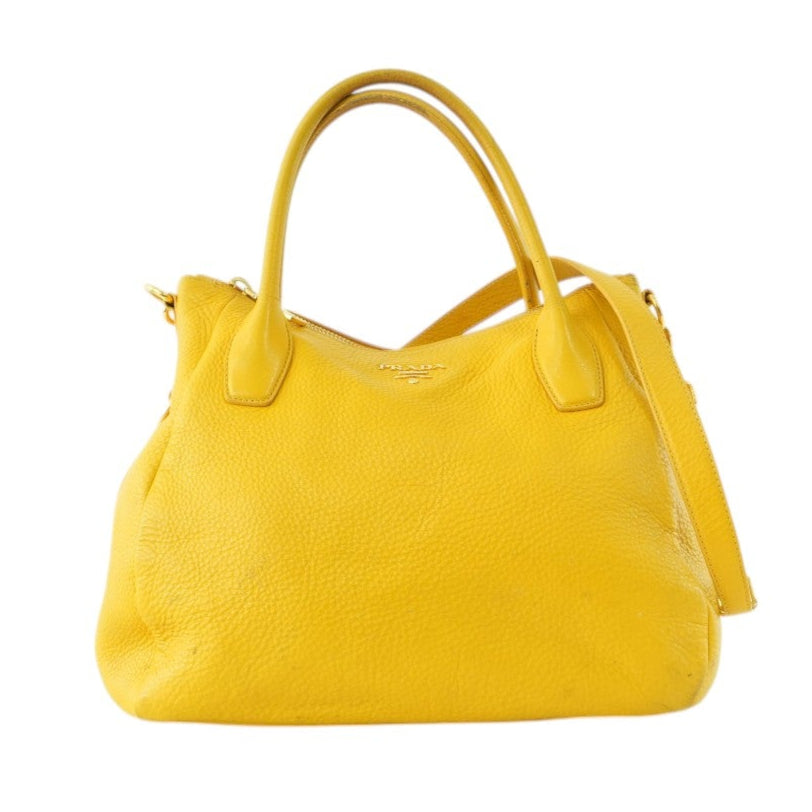 Prada Leather Two Way Shoulder Bag Yellow Used