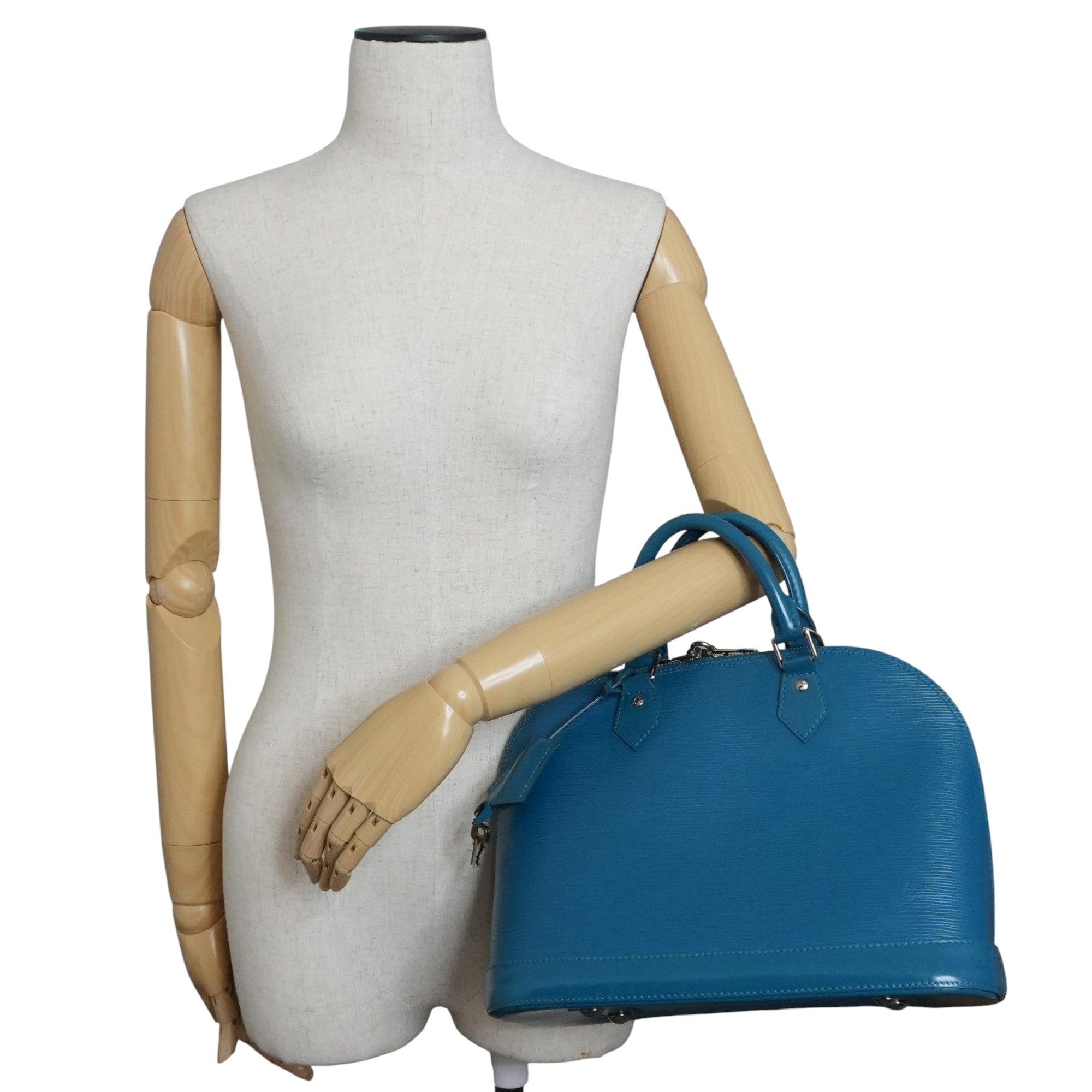 Pre-owned Louis Vuitton Epi Alma PM Cyan Handbag Teal
