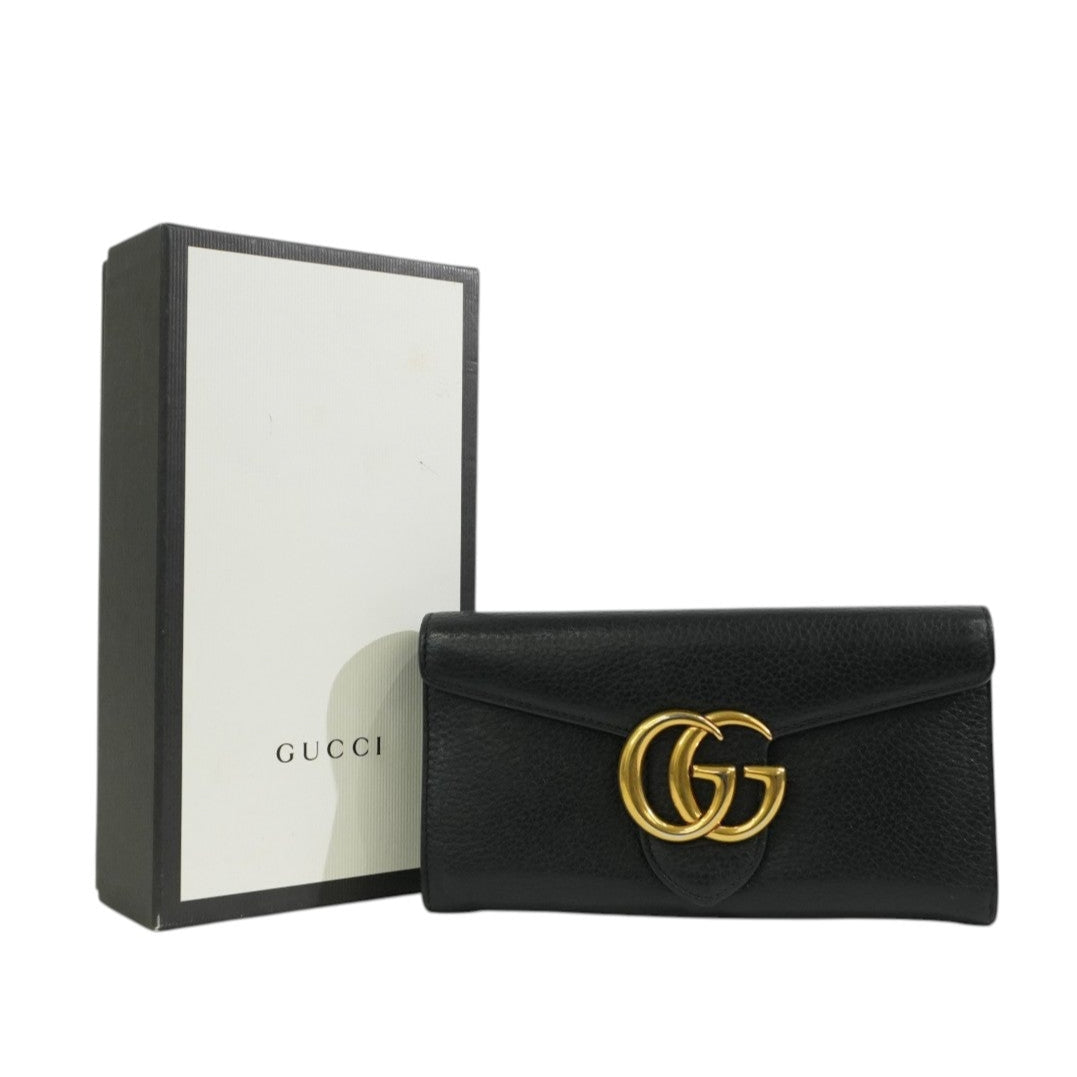 Pre-owned Gucci Calfskin Leather Long Wallet Black