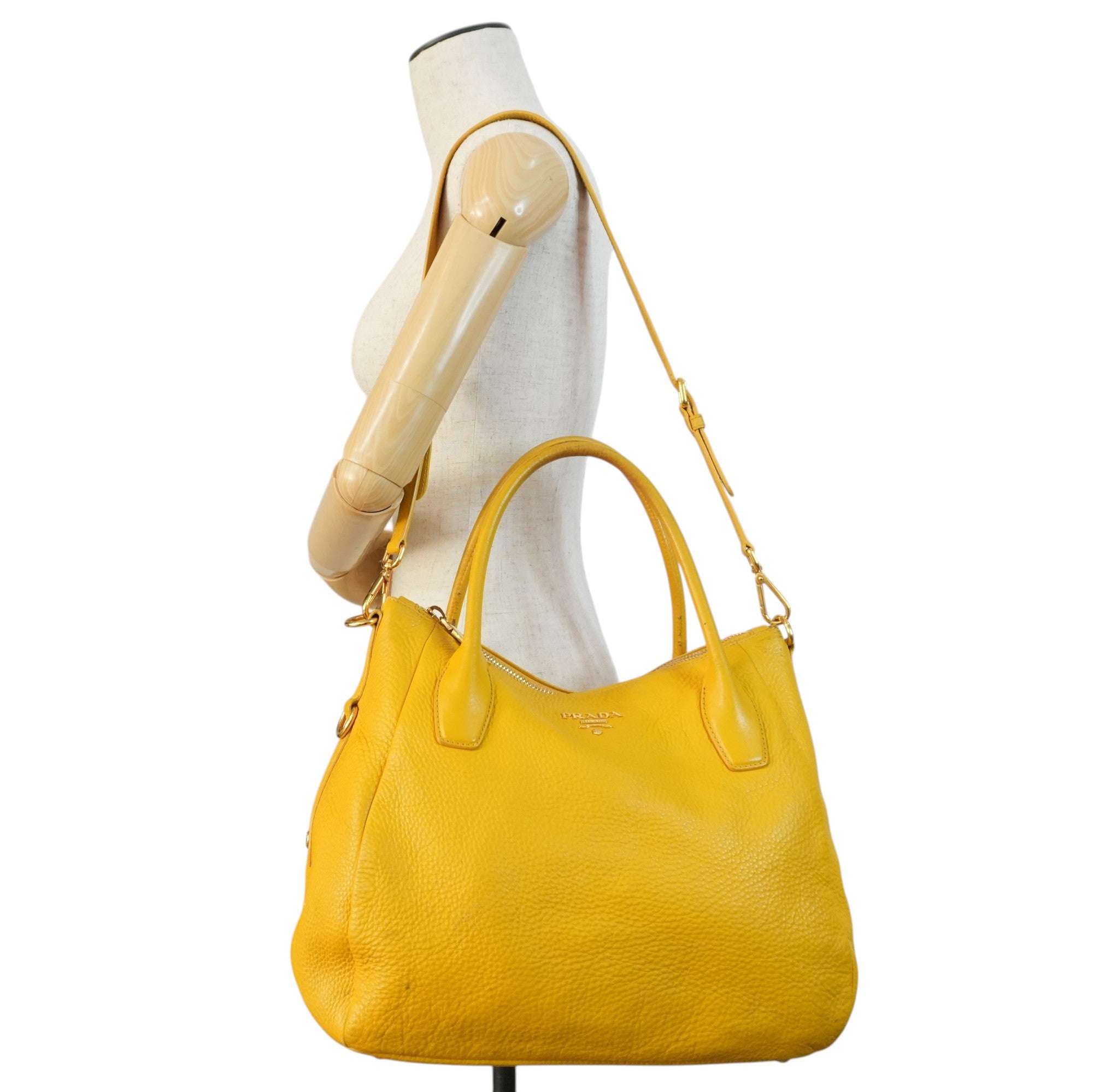 Prada Leather Two Way Shoulder Bag Yellow Used